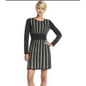 Calvin Klein Black & Gray Striped Sweater Dress Size L